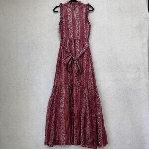 Marie Oliver Dress Womens XS Pink Silk Metallic Ruffle Tiered Maxi Belted Floral